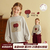 儿童蝙蝠袖 砚台家女童纯棉印花A类T恤2026春装 款 圆领宝宝宽松上衣