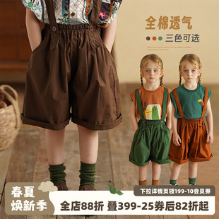 儿童短裤 童装 夏装 中小童宽松轻薄五分裤 新款 砚台家女童纯棉背带裤
