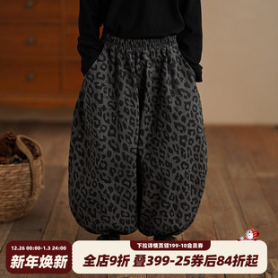 砚台家儿童秋冬豹纹灯笼裤女童宽松牛仔裤宝宝加绒加厚春秋长裤子