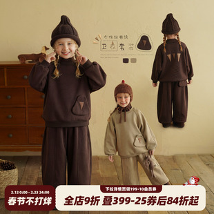 砚台家女童加绒卫衣套装冬装新款女宝宝一体绒加厚保暖卫裤两件套