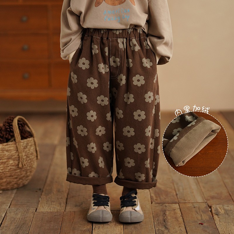 砚台家女童森系休闲裤冬季新款儿童纯棉直筒裤女宝秋冬加绒长裤子