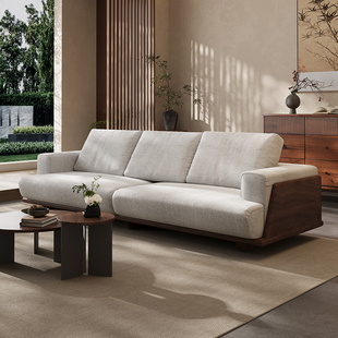 宋氏美学意式极简黑胡桃实木沙发客厅大户型棉麻布艺高档家具组合