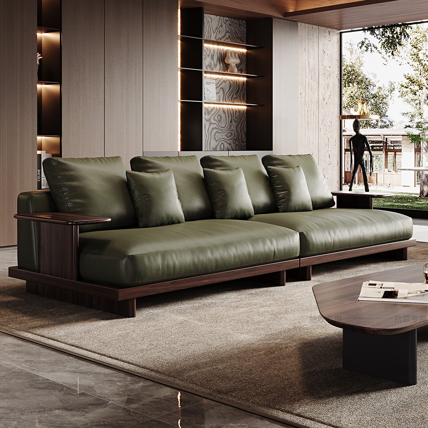 黑胡桃木实木沙发小户型现代简约极简真皮家用客厅直排2025新款