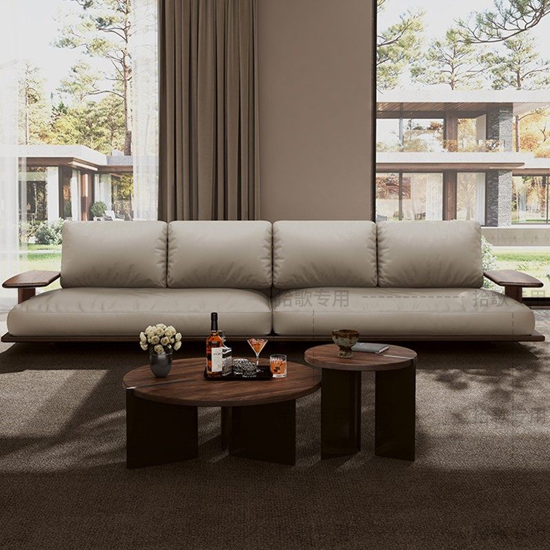 新中式实木沙发黑胡桃木小户型真皮沙发客厅现代简约北欧日式沙发