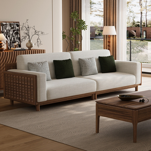 2026新款黑胡桃木实木沙发组合简约客厅家用新中式实木布艺沙发