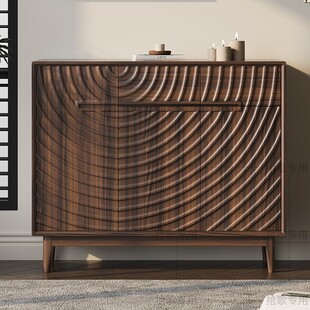 黑胡桃木实木鞋柜北欧现代小户型收纳柜门口换鞋柜入户玄关柜子