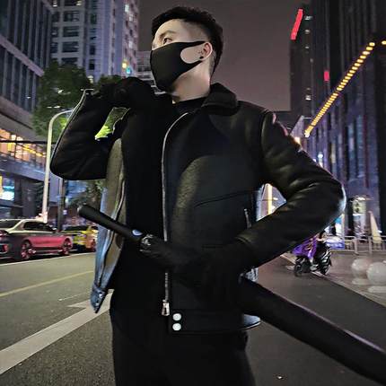 高级感立领皮毛一体棉服皮夹克男款痞帅机车上衣2024新款冬季棉衣