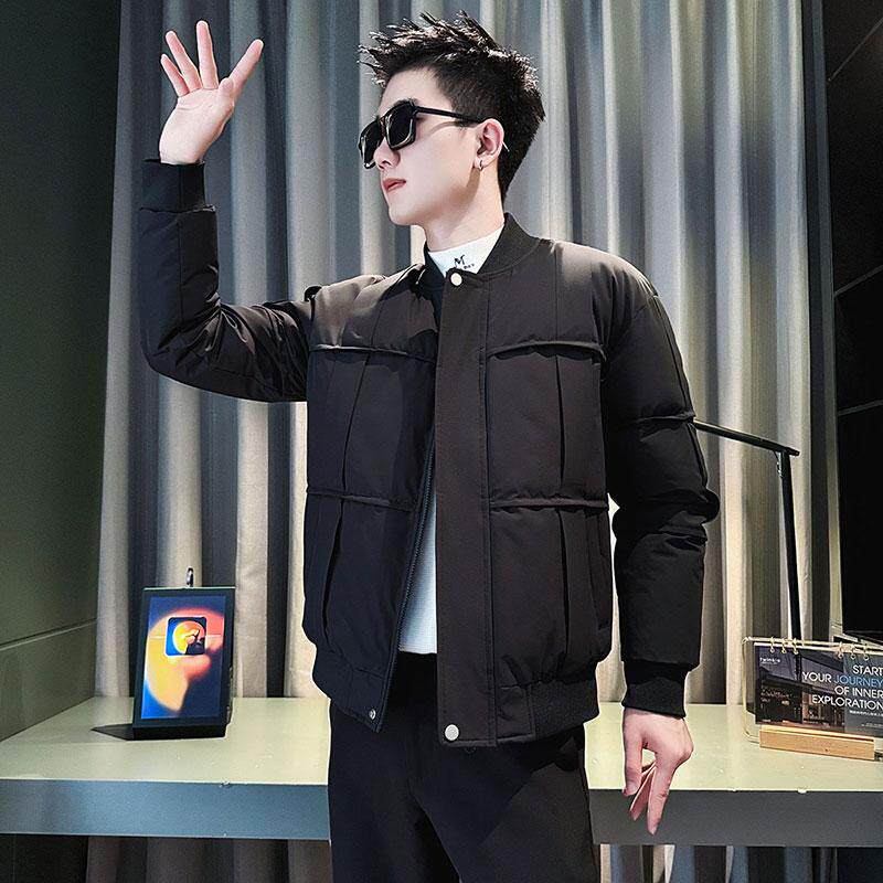 新款宽松棒球领休闲羽绒棉服