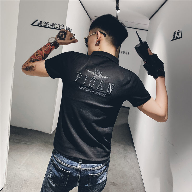 社会精神小伙夏季紧身半袖polo衫