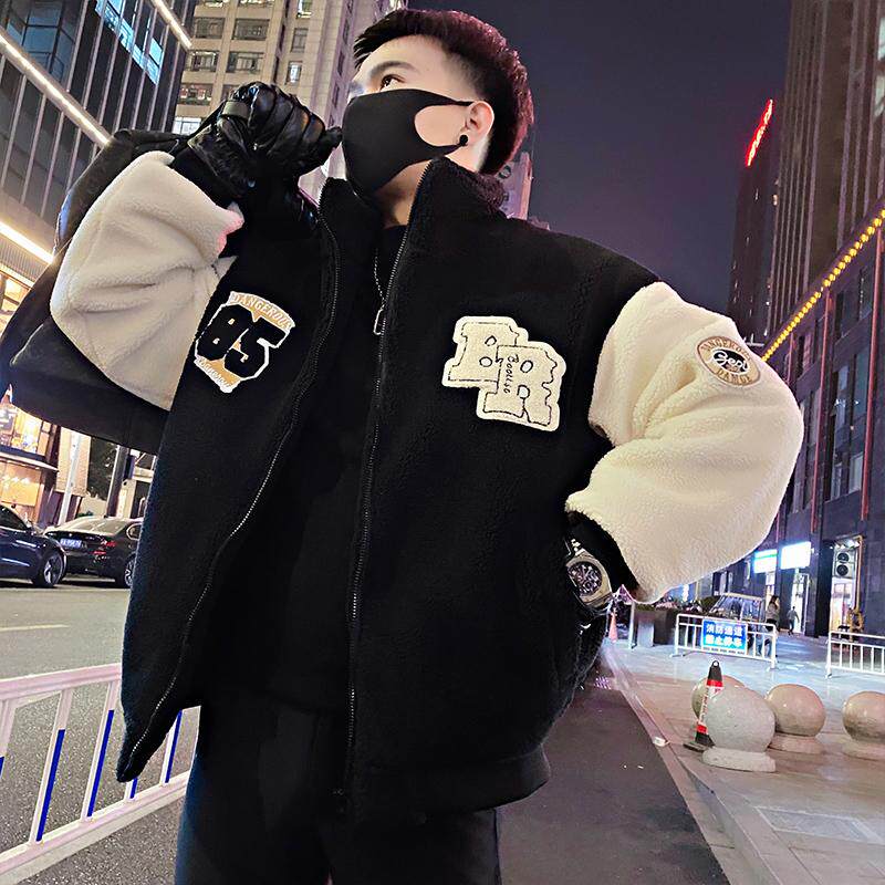 棉袄撞色拼接夹克冬装潮牌棉服
