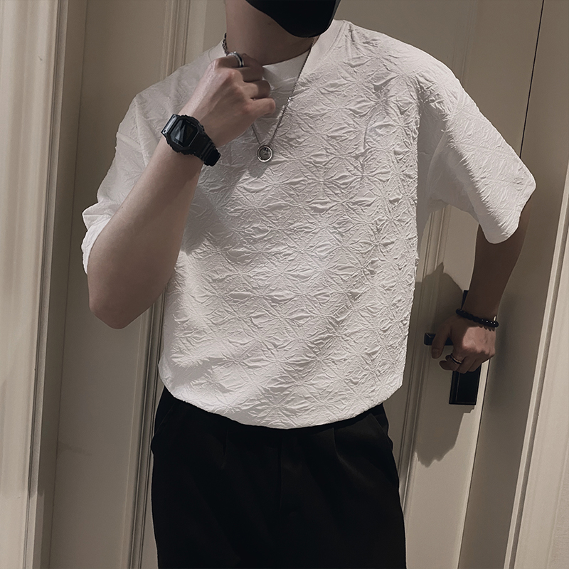 夏季肌理感圆领宽松潮牌潮流上衣