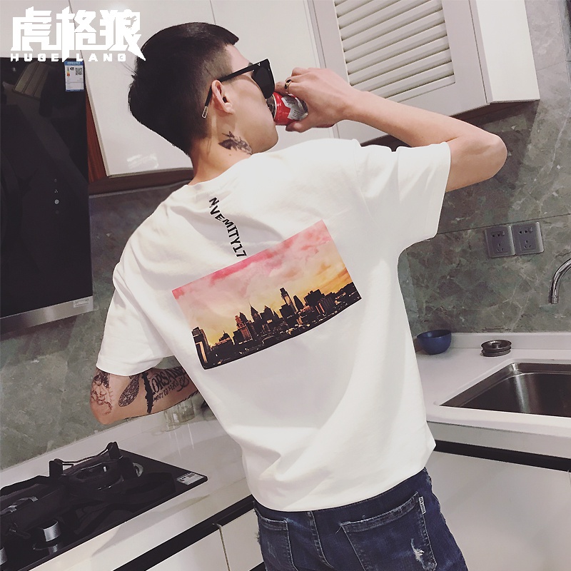 限20000张券韩版宽松2019新款男士短袖潮流长袖T恤潮牌网红ins潮男上衣服秋季