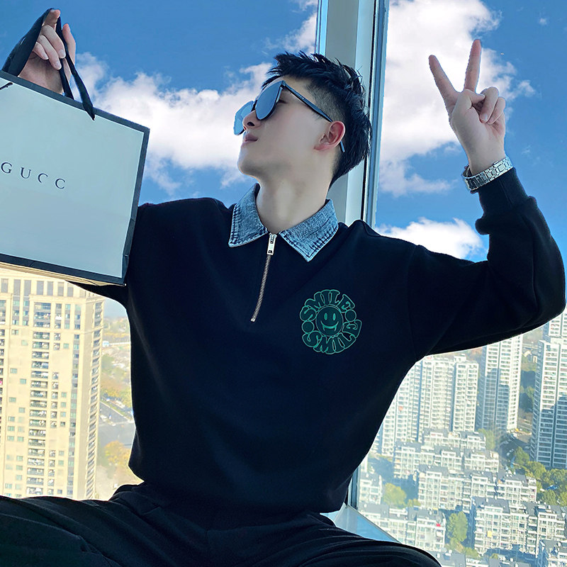 新款痞帅休闲潮流翻领卫衣帅