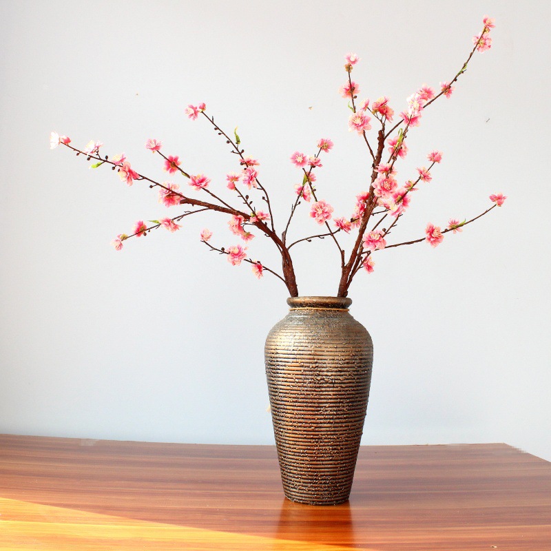 仿真中式桃花落地插花瓶假花家居软装背景拍摄装饰花
