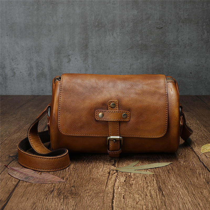 复古牛皮小包2020新款真皮单肩斜跨包个性手绘包盖波士顿小枕头包