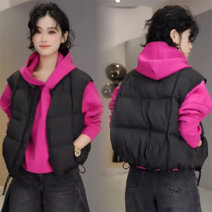马夹坎肩 时尚 韩版 方块拉链面包服圆领羽绒马甲外套女2025秋冬新款