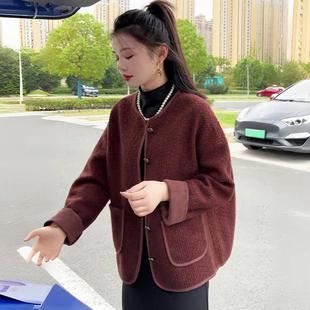 小香风皮毛一体外套女秋冬新款安哥拉红高级感羊羔毛爆款开衫上衣