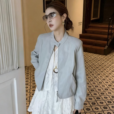 2026早春新款高级感立领PU皮衣女宽松显瘦设计感小众短款夹克外套