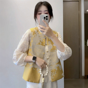 新中式国风刺绣两面穿马夹外套女2025春新款重工复古坎肩马甲衬衫