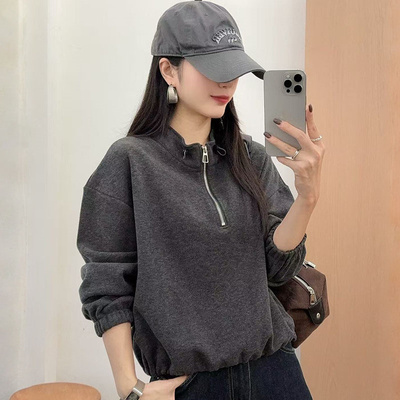 宽松洋气立领半拉链长袖卫衣