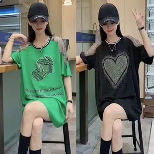 烫钻爱心帽子设计肩镂空别致上衣 时尚 圆领t恤短袖 女夏季 2024新款