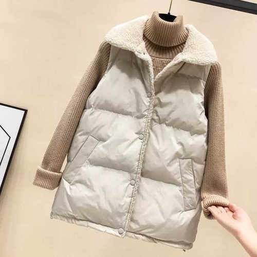 棉马甲百搭翻领羊羔毛领