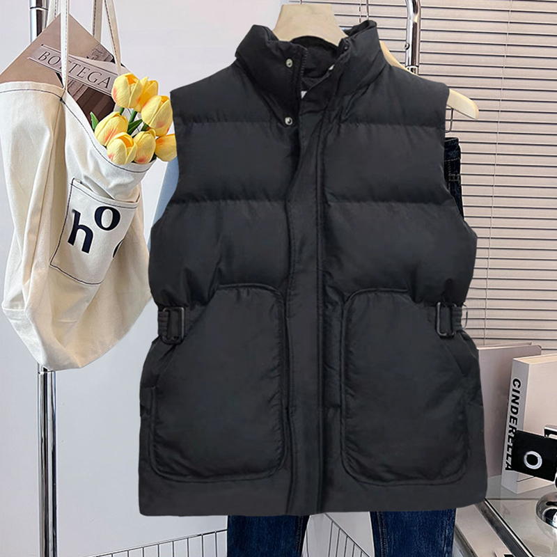 嘉菲梦娜拉链百搭立领羽绒棉马甲