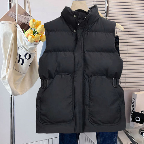 嘉菲梦娜拉链百搭立领羽绒棉马甲