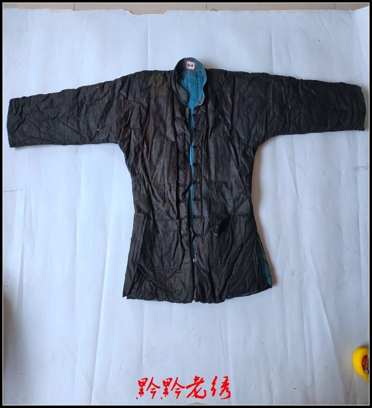 老绣少数民族纯手工绣品 民族风收藏品 侗族鸡蛋布男款老棉袄Y114