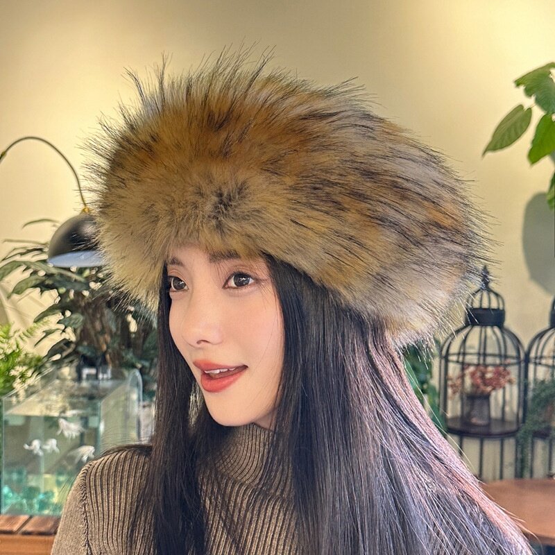古风白色无顶帽毛绒绒民族风发带雪景拍照超仙仿狐狸毛皮草空顶帽