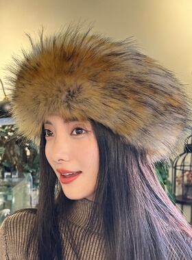 古风白色无顶帽毛绒绒民族风发带雪景拍照超仙仿狐狸毛皮草空顶帽