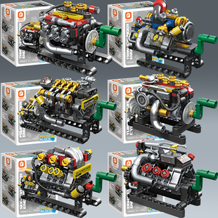 2026爆款迷你赛车V8发动机涡轮增压机械组手办男孩积木拼装玩具