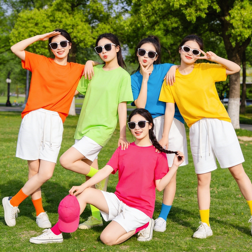 彩色纯棉短袖T恤糖果色团建班服
