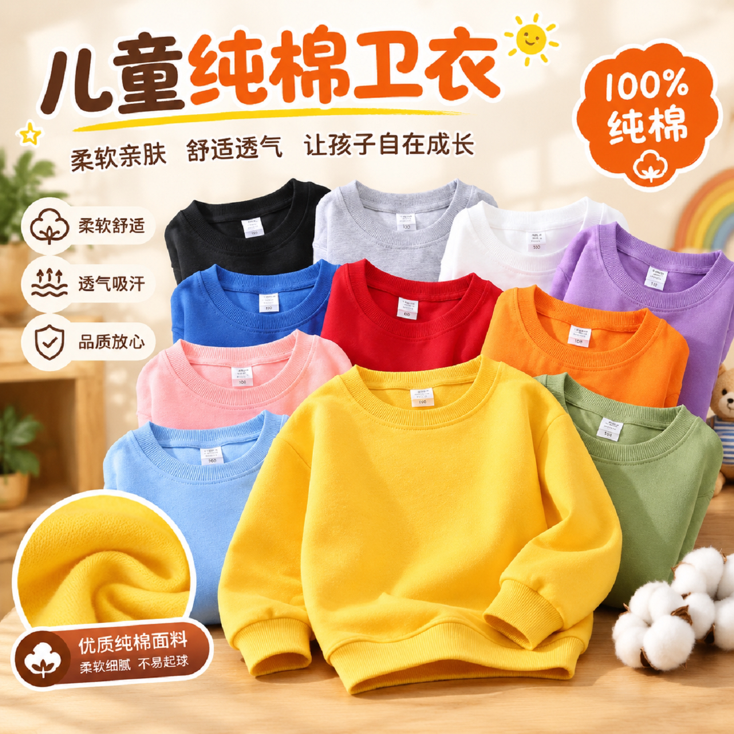 儿童纯棉糖果彩色卫衣秋冬休闲圆领长袖幼儿园学生运动会亲子班服