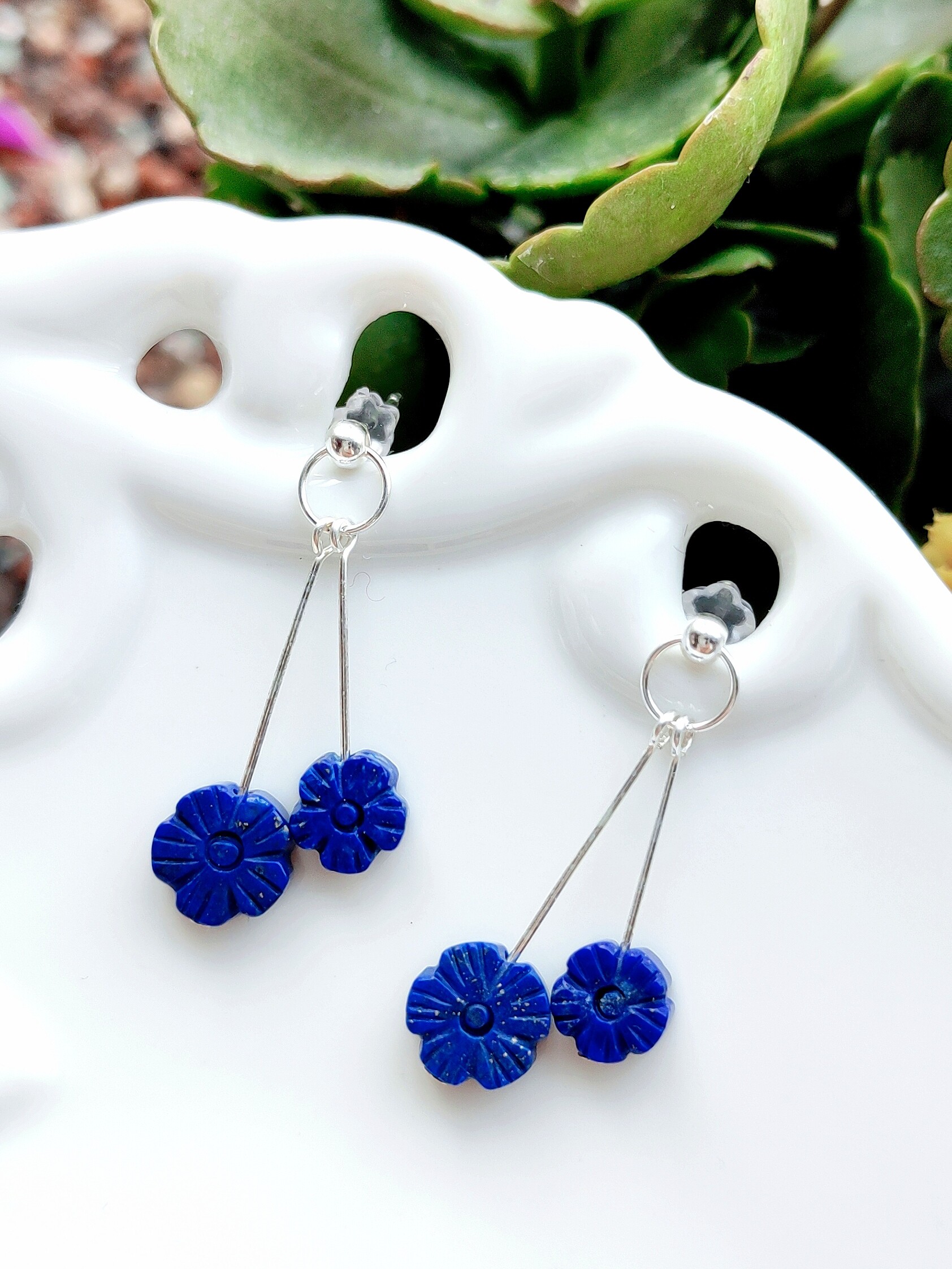천연 청금석 귀걸이 블루 쥬얼리 작은 꽃 귀걸이 틈새 디자인 레트로 하이 엔드 오리지널  귀걸이