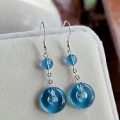 天然冰种海蓝宝耳饰无优化猫眼级摩根石凤翎耳环长款 轻奢纯银耳坠