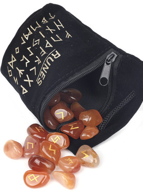 天然石卢恩字母符文如尼石不定形Runes stones维京送盒子水晶多色