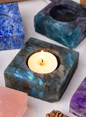 天然水晶原石方形烛台水晶石婚庆蜡烛台欧美家居现代软装饰摆件