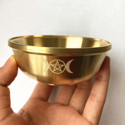 纯铜仪式碗 五芒星三相月铜碗摆件道具黄铜 Altar Brass bowl