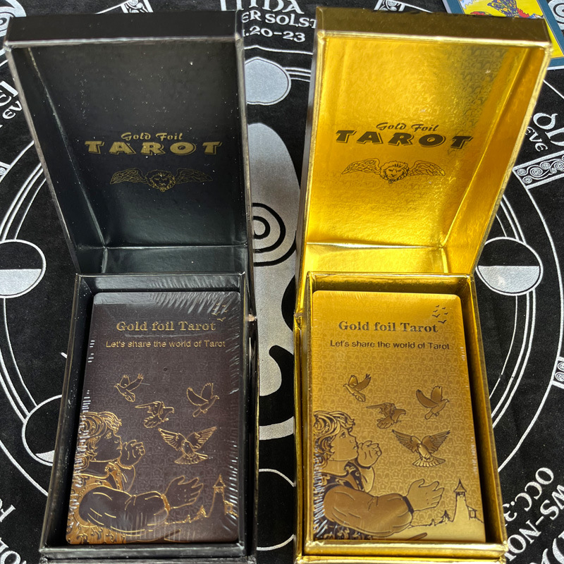 PVC防水塔罗牌tarot 金箔普及韦特塑料塔罗牌镀金黑色纸质说明书