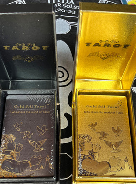 PVC防水塔罗牌tarot 金箔普及韦特塑料塔罗牌镀金黑色纸质说明书