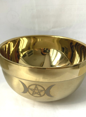 三相月五芒星仪式碗收纳碗 金色不锈钢碗Altar Pentacle Bowl摆件