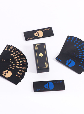 骷髅头塑胶黑色扑克牌 防水小尺寸休闲娱乐个性塑料扑克卡牌