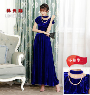 2022金丝绒长款连衣裙大摆礼服大红色修身显瘦秋冬大码旗袍连衣裙