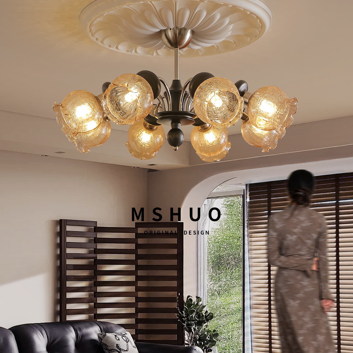 高级感花朵白蜡木法式客厅吊灯