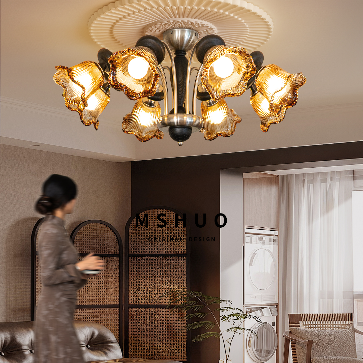 氛围感穆拉诺玻璃客厅吊灯设计师