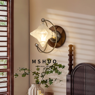 卧室床头壁灯中古风现代简约客厅背景墙装饰灯复古法式中山灯具