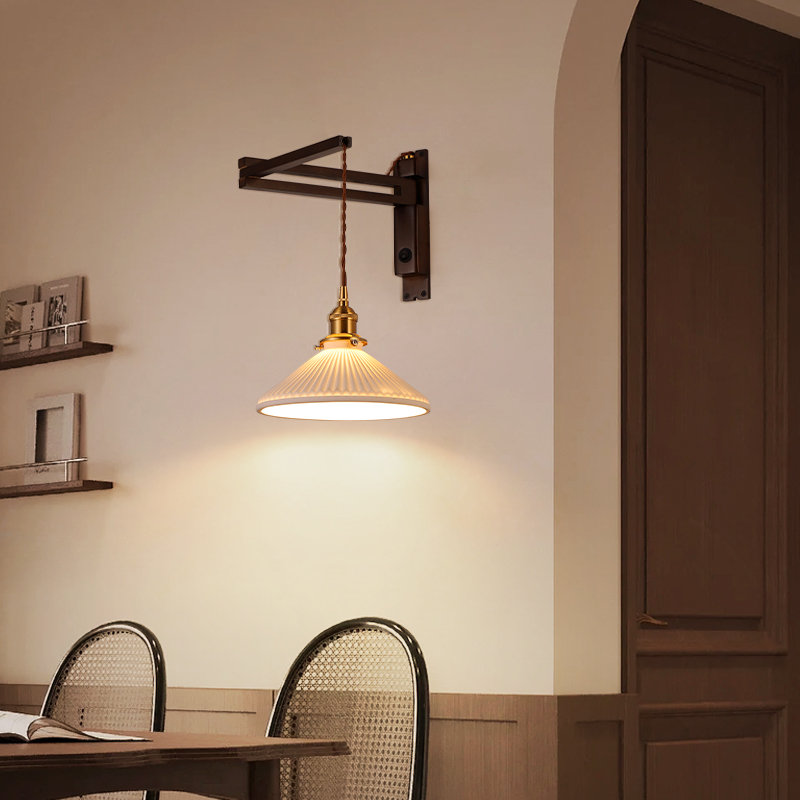 床头卧室灯陶瓷灯罩摇臂壁灯
