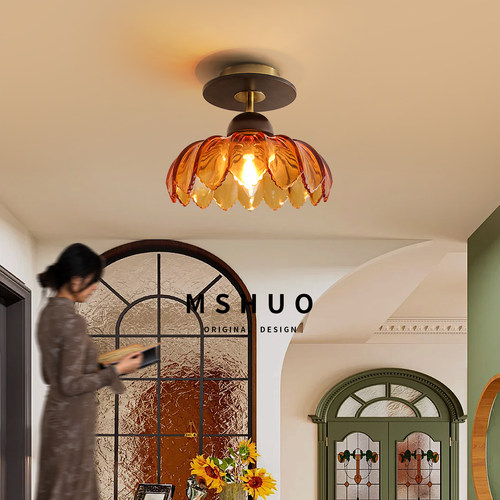 设计师新款胡桃木色过道灯具