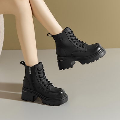 卓诗尼冬季加绒保暖中筒时装靴